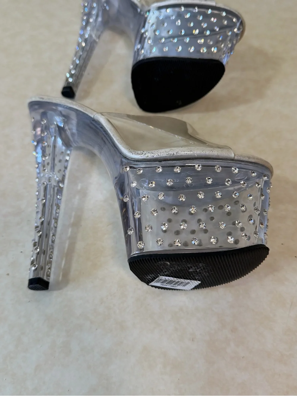 Pleaser Clear Platform Heels with Rhinestone Accents